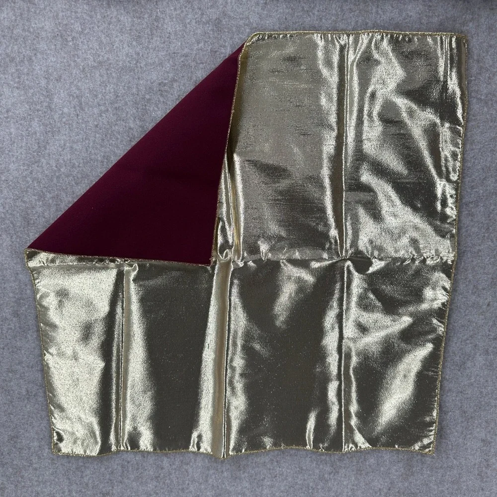 16 Pc VTG Holiday Cloth Napkins Set Gold Burgundy Holly Cherub Metallic